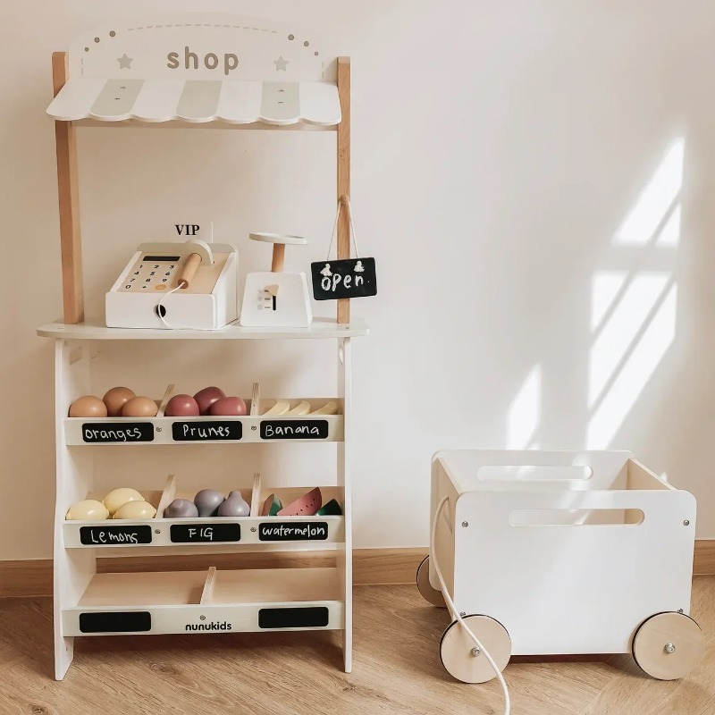 Toy Cash Register - Market Oyuncakları Ahşap Meyve Rafı Doğal